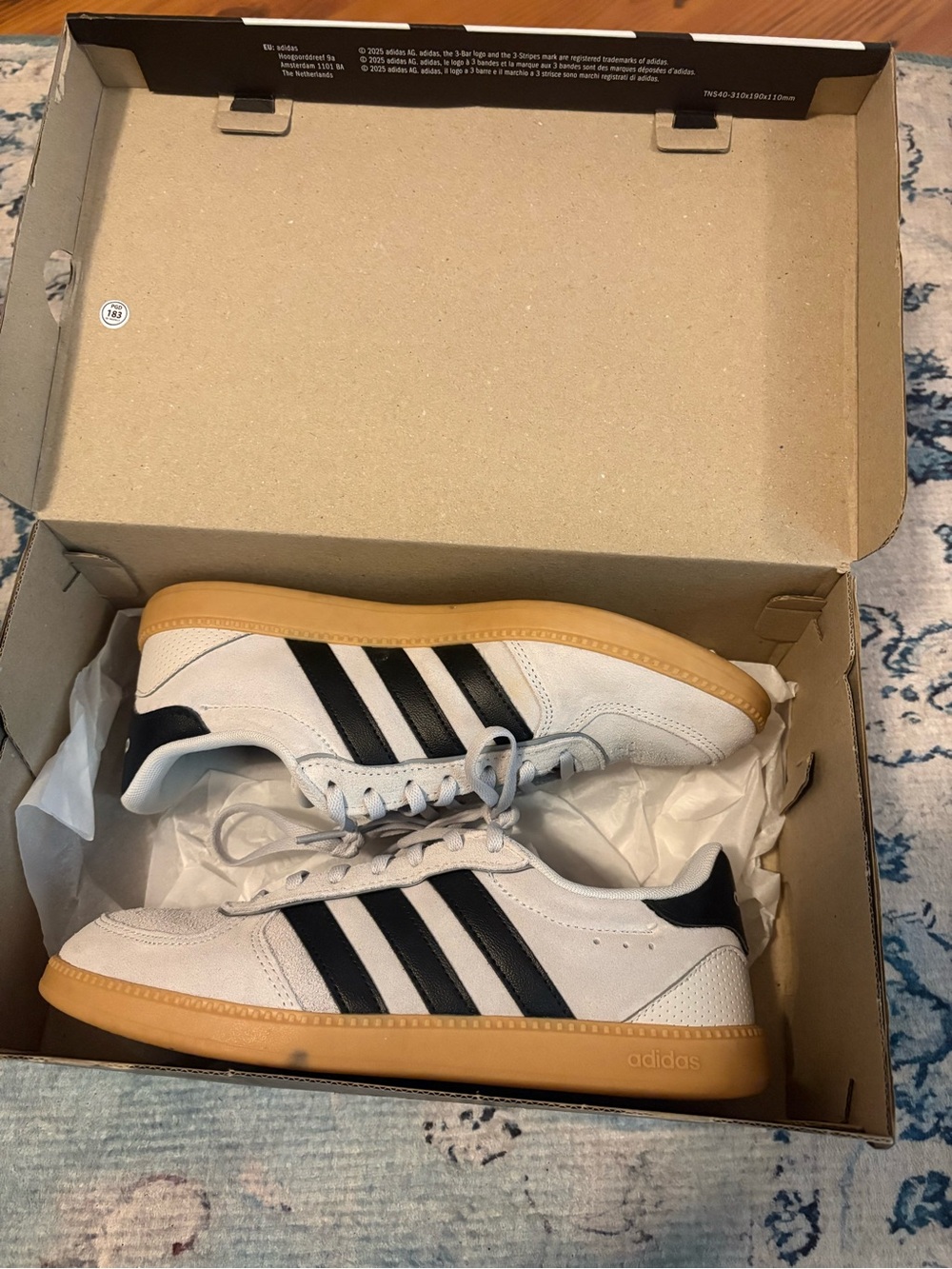 adidas White Sneakers with Black Stripes and Gum Sole